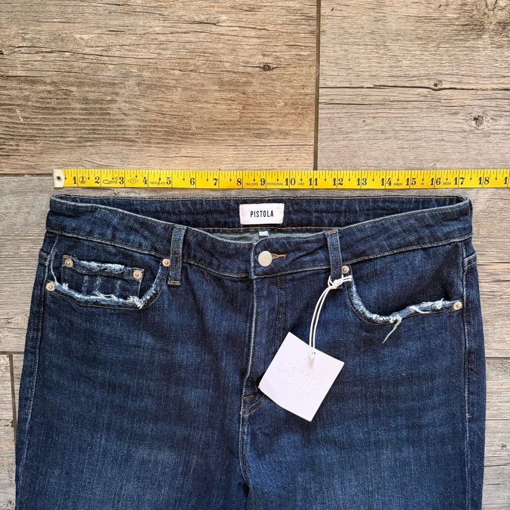 Pistola Essex Distressed High Rise Skinny Jeans Dark Indigo Raw Hem 32 Q6643CSF - Picture 9 of 10